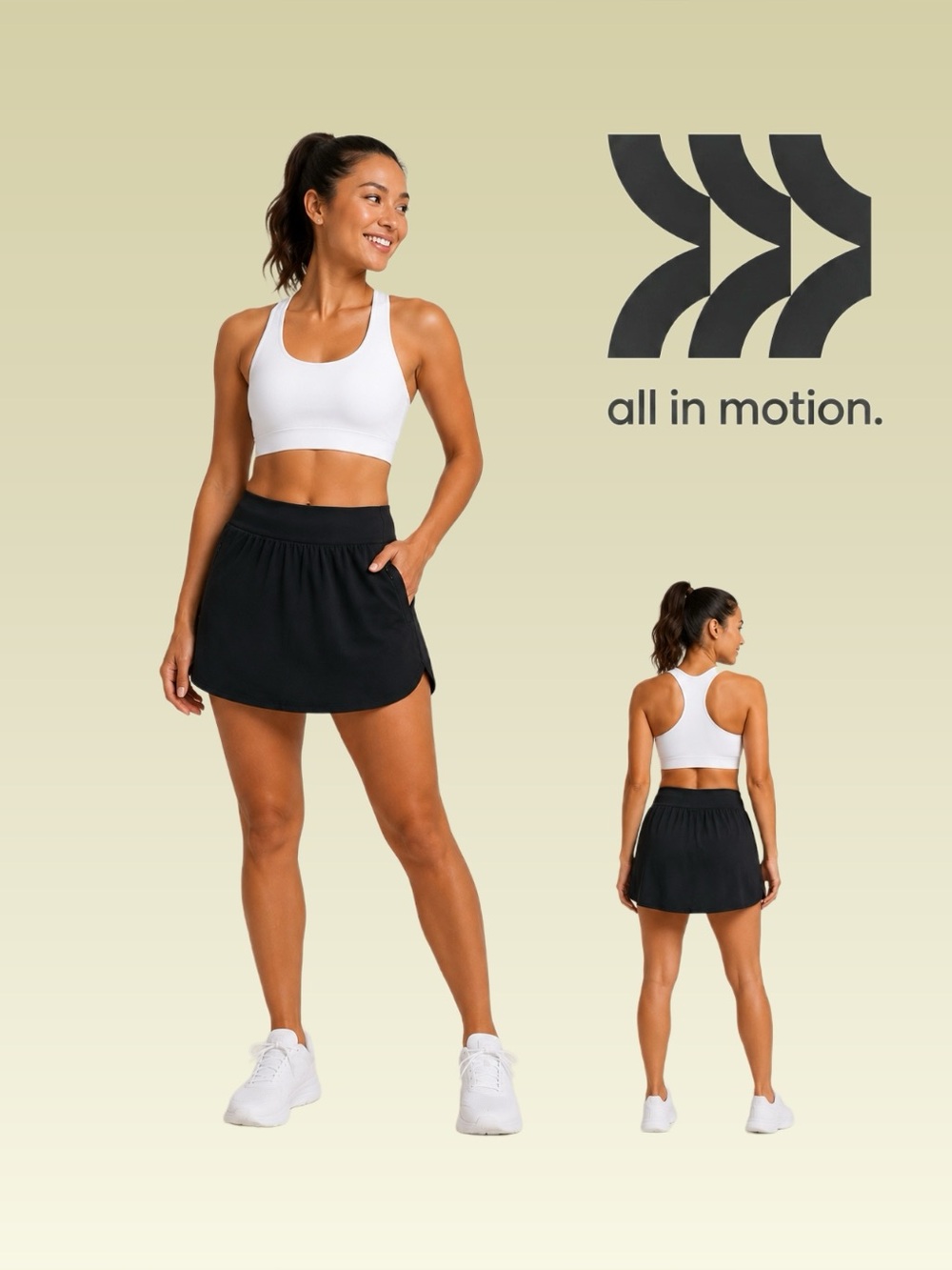 All In Motion Black Athletic Skort, Built-In Shorts, Zip Pocket, Size Medium